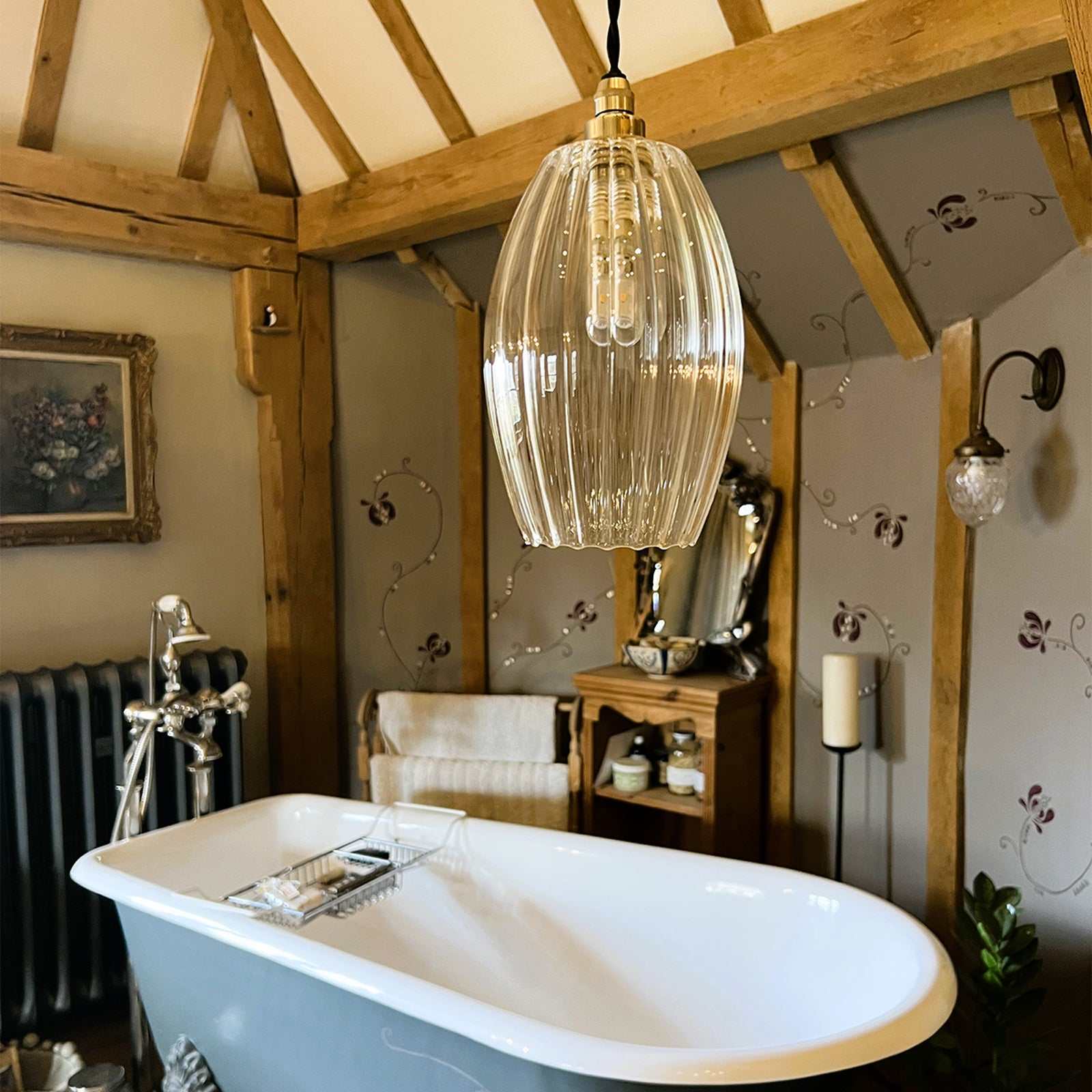 Camber Large Ribbed Glass Bathroom Pendant Light