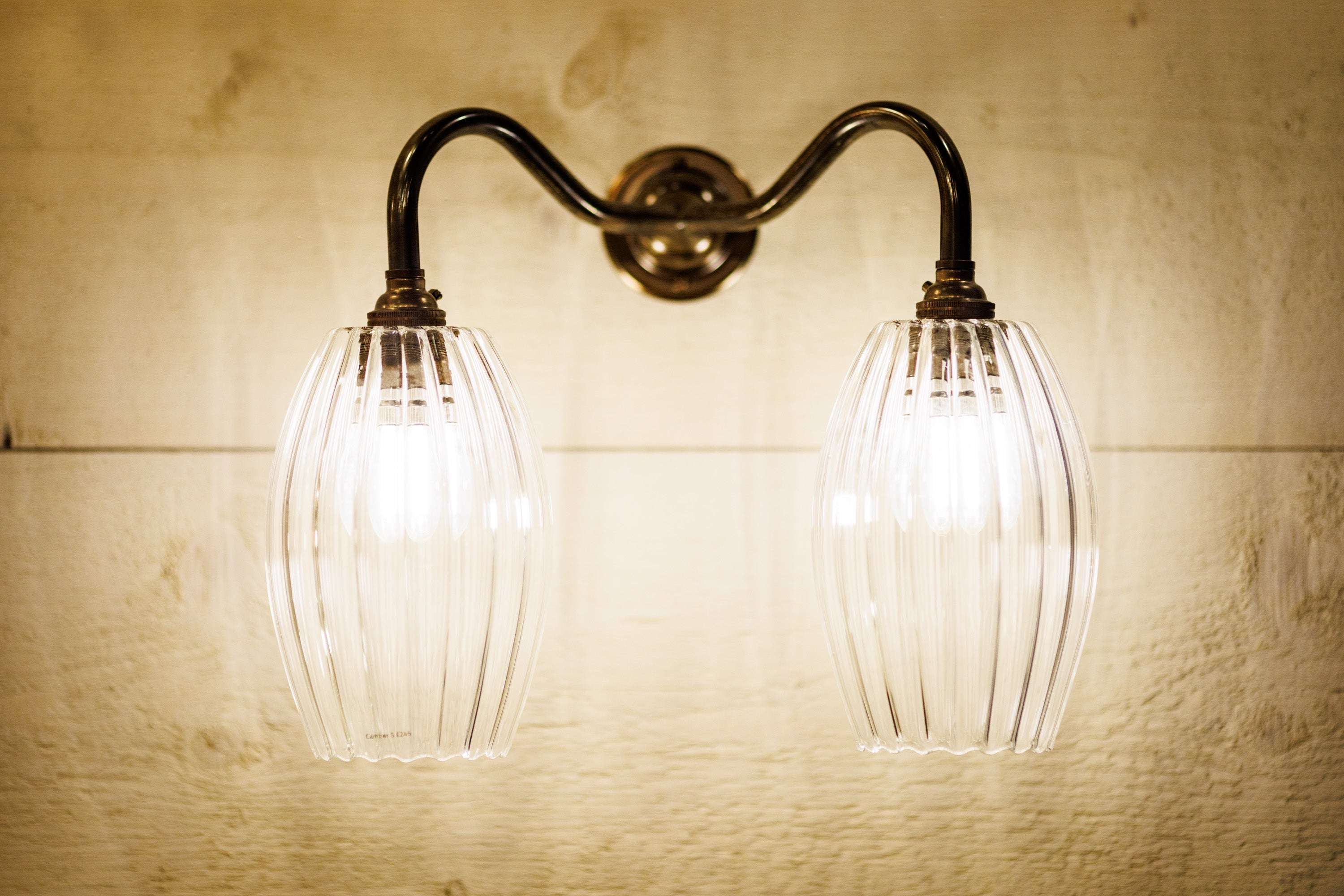 Camber Medium Ribbed Glass Shade Double Arm Wall Light - Image 6