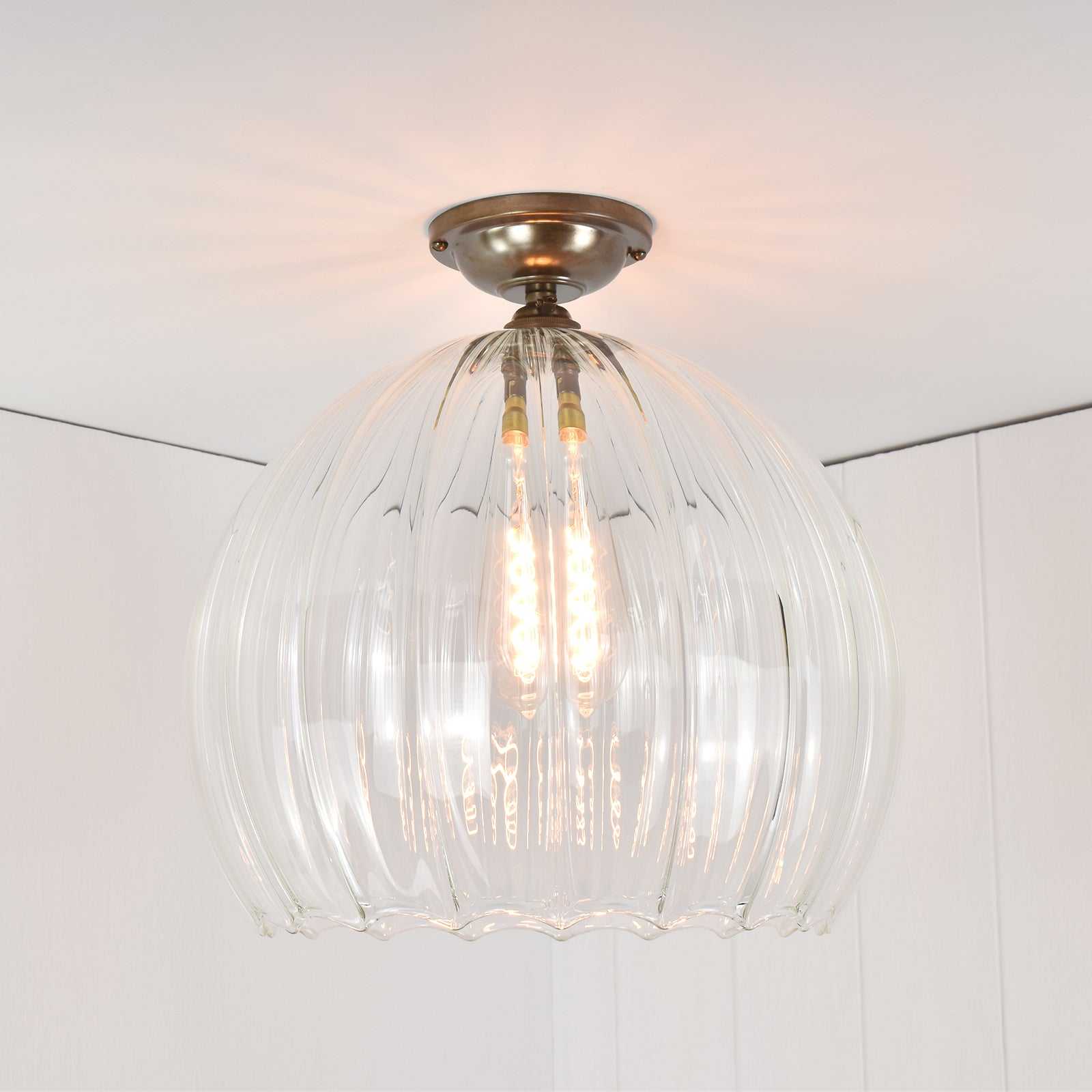 Soho Extra Large Ribbed Glass Globe Flush Ceiling Light