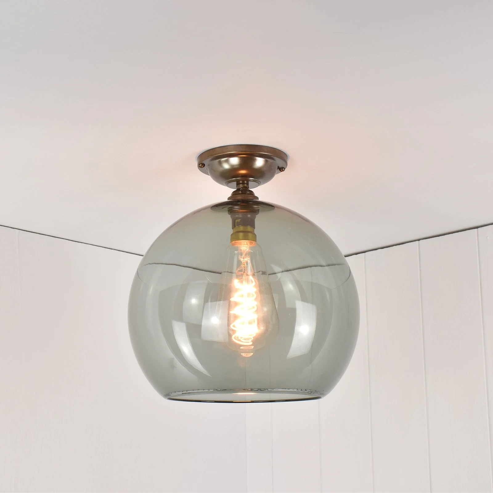 Soho Large Smoked Glass Shade Flush Ceiling Light