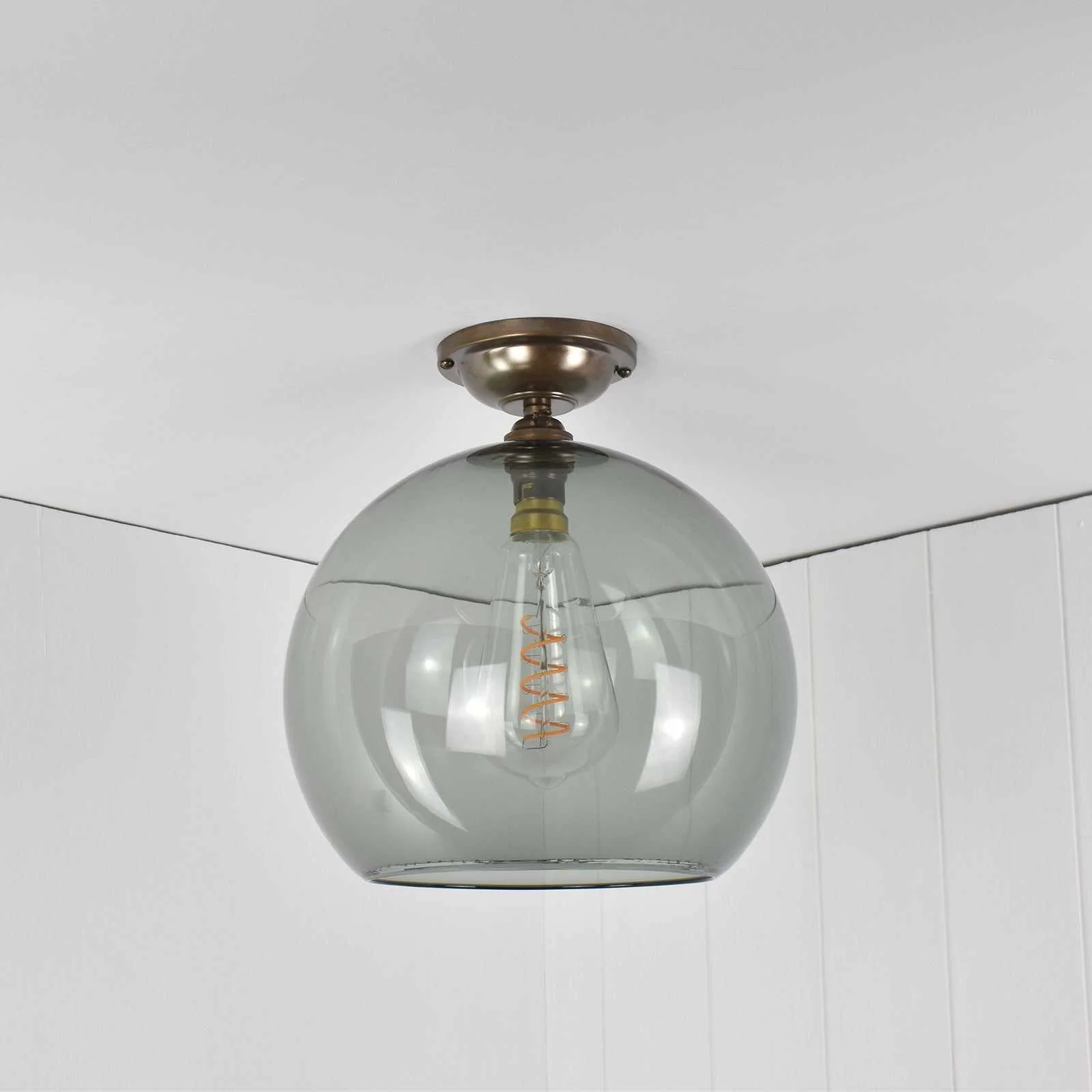 Soho Large Smoked Glass Shade Flush Ceiling Light - Image 2