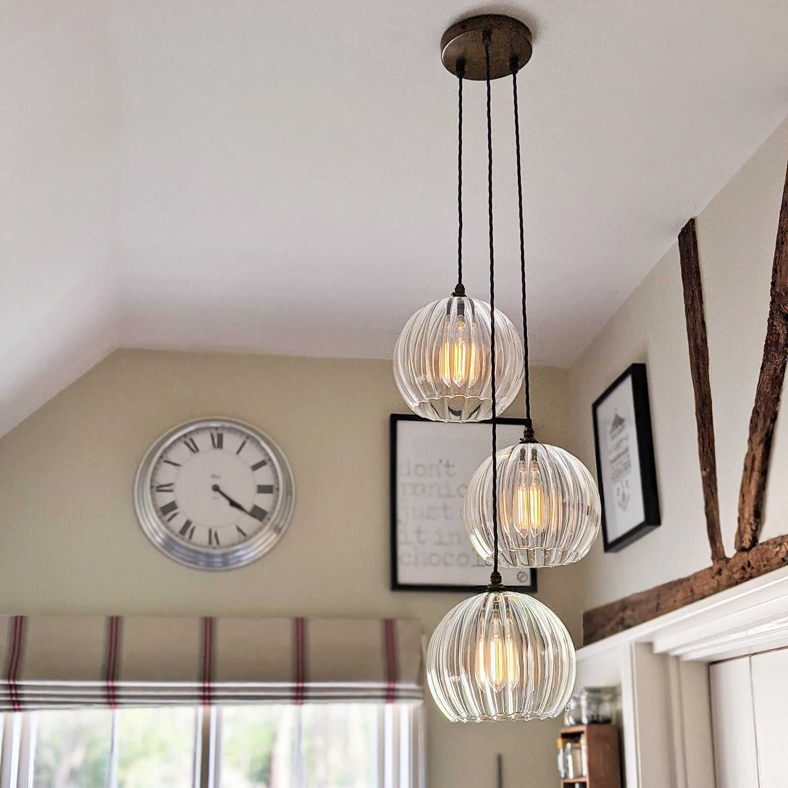 Soho Large Ribbed Glass Shade Cluster Pendant Light