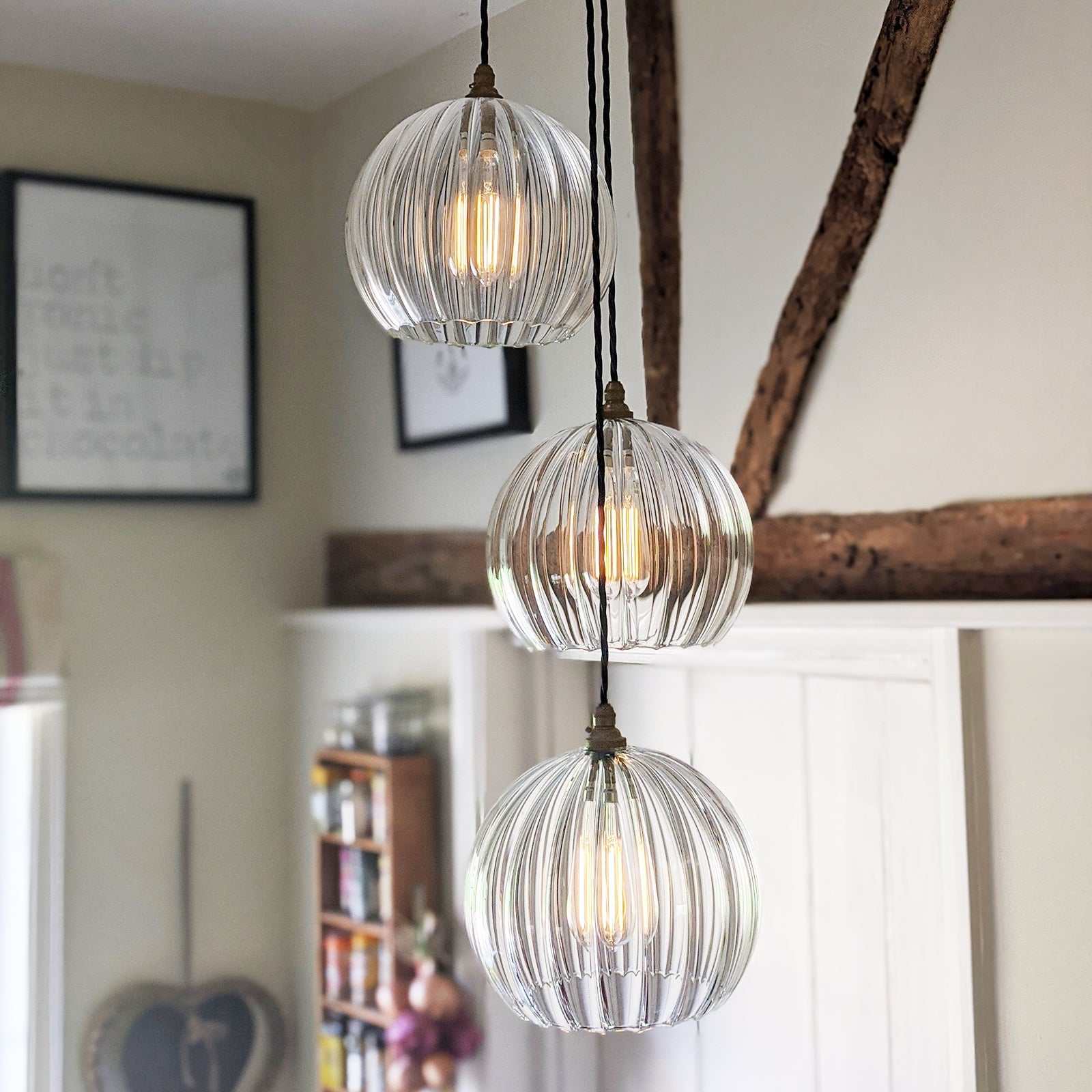 Soho Large Ribbed Glass Shade Cluster Pendant Light - Image 2